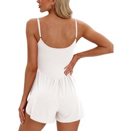Women's Summer Casual Sleeveless Rompers Fitted Spaghetti Strap Shorts Overalls Jumpsuit 6110 White M