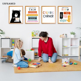 BearCake Calming Corner Posters for Classroom 8x10 Inches Set of 4, Calm Down Corner Supplies, Classroom Must Haves for Teachers, Calming Corner Items Kids, Mental Health Wall Decor, Unframed 172