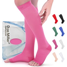 Doc Miller Open Toe Compression Socks for Men and Women, 15-20 mmHg, Calf Support Sleeves, Recovery Stockings, Wide Calf, Toeless Design, 1 Pair