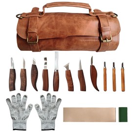 ZGROCK Wood Carving Kit Deluxe Whittling Knife Set 15PCS Wooden Carving Tools with Large PU Leather Case for Beginner Carpenter Experts