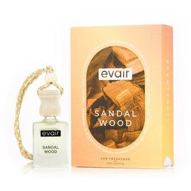 Evair Car Air Freshener with Essential Oils Fragrance in Glass Bottle with Wooden Diffuser Lid | 10 ml - Pack of 1 (Sandalwood)