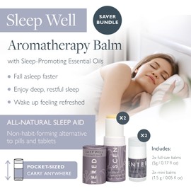 Scentered Sleep Well Aromatherapy Balm Saver Bundle - 2 x 5g Balms & 2 x Mini Travel Balms for Restful Sleep - Lavender, Clove, Rose, Chamomile, Ylang Ylang Essential Oils - Relaxing Gifts for Women