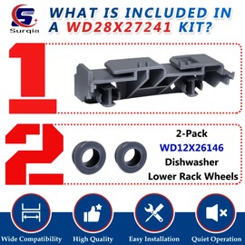 4-Pack WD28X27241 Dishwasher Rack Carrier and Roller Kit,Replacement for Ge,Hot-point,Hai-er Dishwasher,Lower Rack Wheel Assembly,Fits Both Left and Right Side-Replace WD12X10438 WD12X10439 WD12X10446