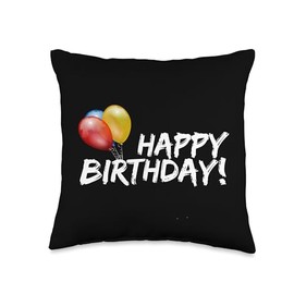 Happy Birthday Balloons White Text Throw Pillow