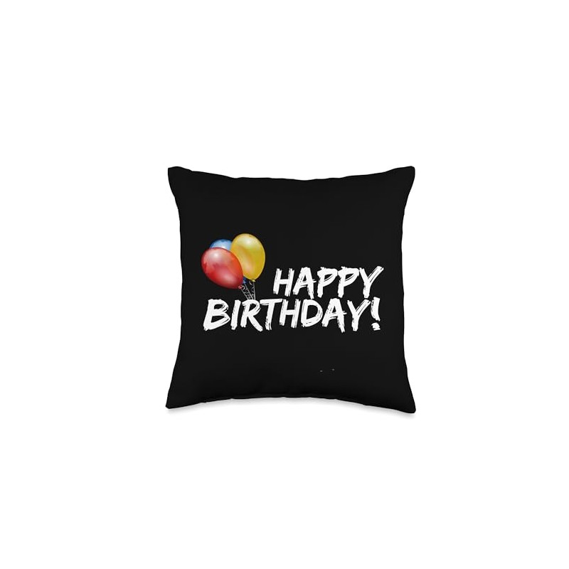 Happy Birthday Balloons White Text Throw Pillow