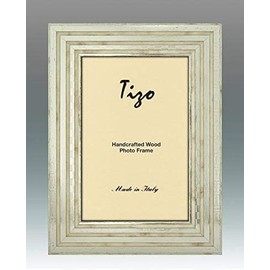 Tizo 4" X 6" White and Silver Striped Wooden Frame, Made in Italy