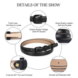 JASGOOD Women Skinny Leather Belts,Thin Dress Waist Belt for Jeans with Pin Buckle,Black,Suit for Pant Size 24-29 Inches