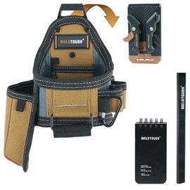 MELOTOUGH Tape Measure Pouch/Utility Knife Pouch + Notebook & Pencil Tool Belt Pouch with Belt Clip,Clip on Knife Pocket Holder for Electrican/Carpenter/Contractor/Technican(Khaki)