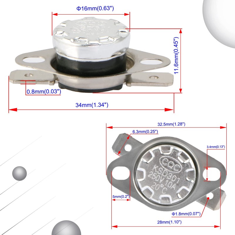 Aopin Thermal Control Switch KSD301 Normally Closed NC 20 Degrees