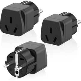 HITRENDS Pack of 3 Australia to EU Travel Adapters, EU Travel Plug, Universal Plug, Adapter Socket, Travel Adapters for Europe & Bali, Parts of Asia, USA, Black