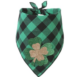 St Patricks Day Dog Plaid Bandana with Shamrock Appliques,Pet Dog Puppy Holiday Scarf