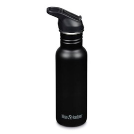 Klean Kanteen Stainless Steel Drinking Bottle, 532 ml, Classic Narrow (Flip Sport), Black, Bicycle Bottle, with New Drinking Cap