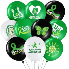 Blosssound 45 Pcs Mental Health Awareness Month Decorations Mental Month Latex Balloons Hope Green Balloons for Party Supplies (Green Ribbon)