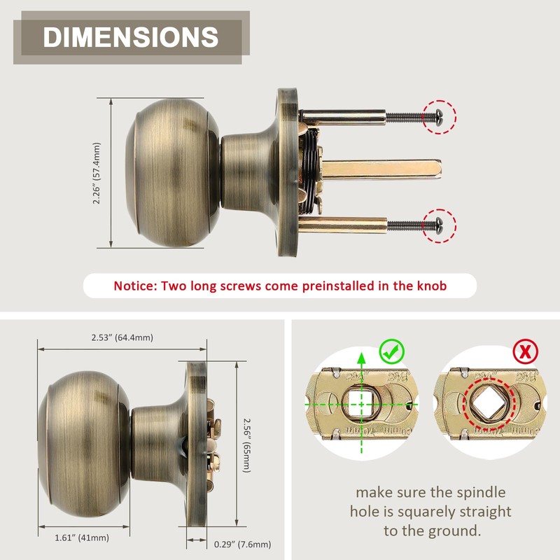 Probrico 6 Pack Door Knobs Interior Antique Brass, Closet Door