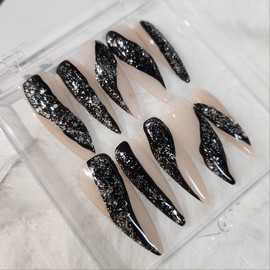 [Handmade Nail Tips] Black Diamond - Almond / [수제네일팁] 블랙다이아 - 아몬드