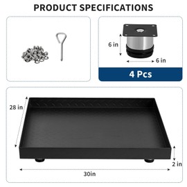 GarveeTech 28 in x 30 in Heavy-Duty Carbon Steel Washing Machine Pan - Rust-Free Water Damage Protection with 4 Anti-Vibration Feet, Easy Install, No-Hole Design