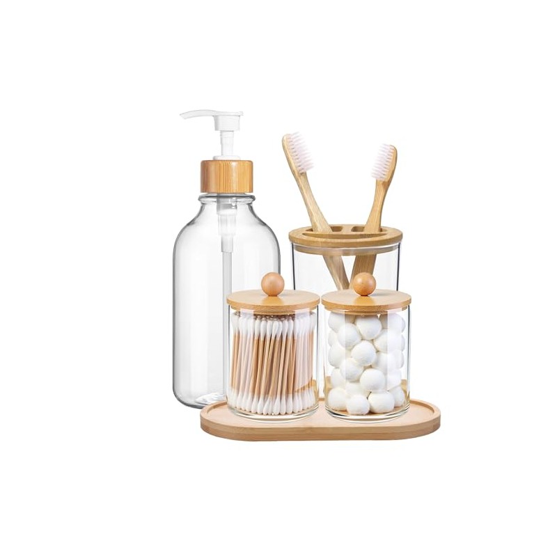 Paquete de 5 accesorios de baño de bambú con bandeja,