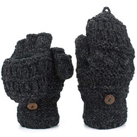 LOUDelephant Chunky Wool Fingerless Shooter Gloves - Mixed Knits - Charcoal Grey
