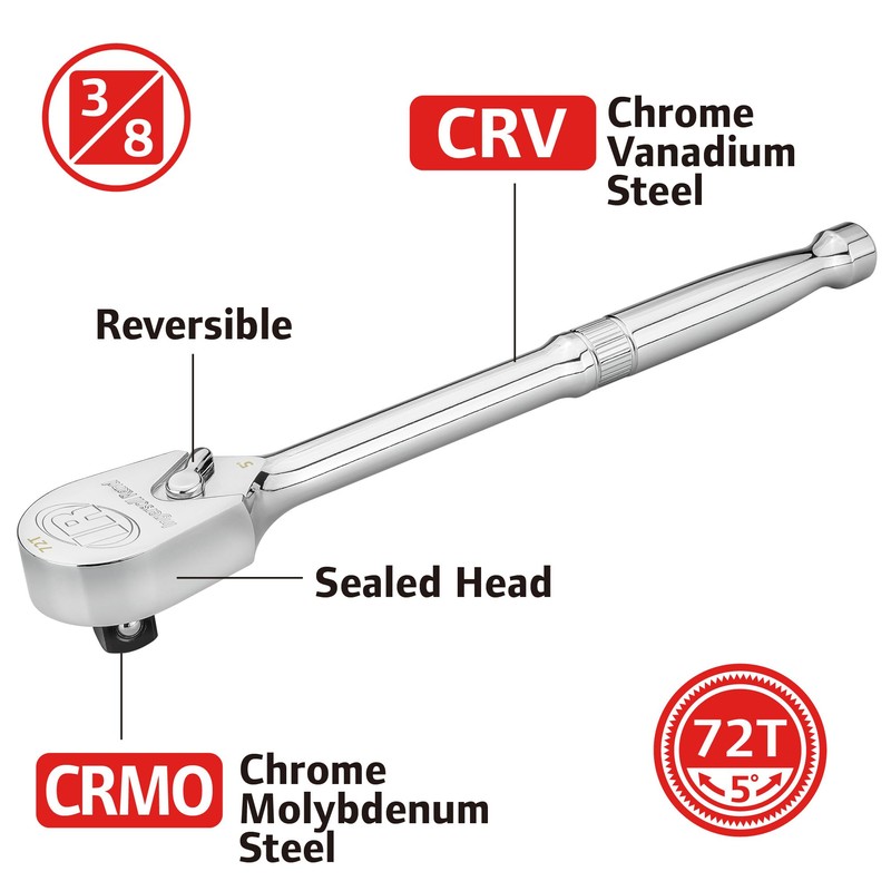 Ingersoll Rand 3/8-Inch Drive Ratchet Handle, 72-Tooth, Chrome Vanadium Steel,