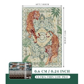chakme Tiger Green Washable Area Rugs 6’x9’, Soft Bedroom Rug for Living Room Ultra-Thin Non Slip Dining Room Rug, for Nursery, Classroom, Playroom, Bedroom (Green, 6x9FT)