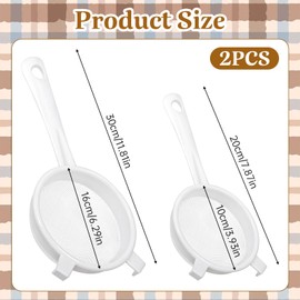 2 Pcs Kitchen Double-Ear Fine Mesh Strainers with Handle Plastic Nylon Fine Mesh Sieve Plastic Strainer for Kefir Grains 2 Size Kitchen Strainers for Baking Tea Milk Food