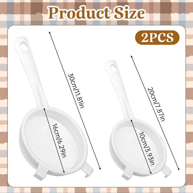 2 Pcs Kitchen Double-Ear Fine Mesh Strainers with Handle Plastic