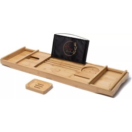 Her Keidas Bamboo Bathtub Caddy for Luxury Bath, Expandable Bath Tub Bed Tray Book holder