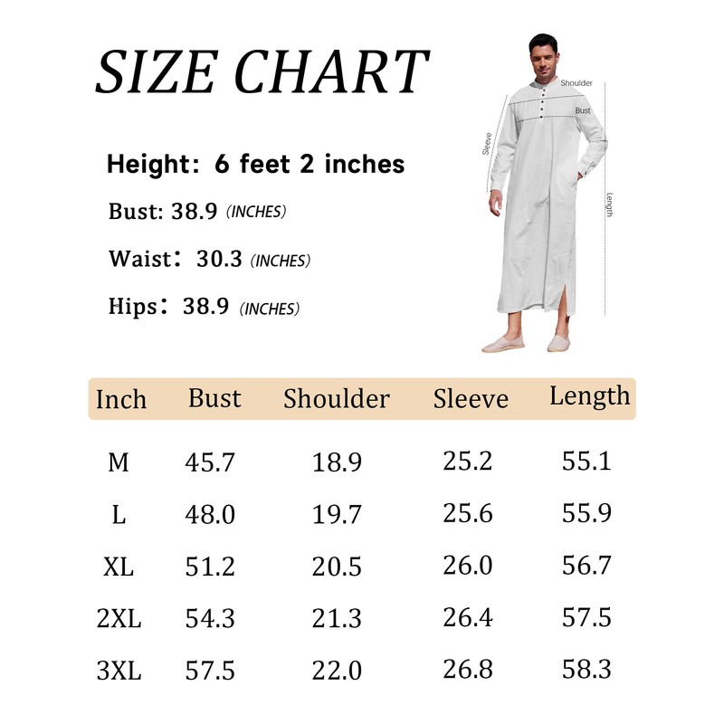 YAOHUOLE Islamic Thobe for Men Button down Mens Caftans Loungewear