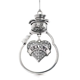 Inspired Silver - Granny - Silver Christmas Ornament - Pave Heart Charm Christmas Tree Ornament with Cubic Zirconia - Snowman Hanging Decoration