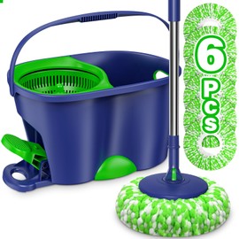 Mop and Bucket with Wringer Set for Home: EHADOO Spin Mop for Floor Cleaning with 6 Microfiber Washable Heads - Bucket System for Hardwood Tiles Laminate Vinyl