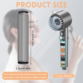 Pack of 2 15 Layer Filter for Hand Shower, Diameter 2.5 cm x Height 10.8 cm Replacement Filter Hand Shower, Filter for Hard Water for Filtering Hard Water Chlorine Heavy Metals Odour (Grey)