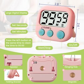 Glochin 2 Pcs Digital Timer for Kids, Magnetic Countdown Kitchen Timer, Upgrade Loud Alarm Timers for Cooking, Kitchen, Exercise, Work, Study, Classroom, Outdoor Activities, Battery not Including