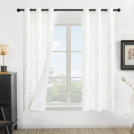 Deconovo Short Basement Curtains 42 x 45 Inch for Kitchen, 50% Blackout Curtains with Constellation Patterns 2 Panels, Room Darkening Window Curtains with Grommets for Kitchen, Pure White