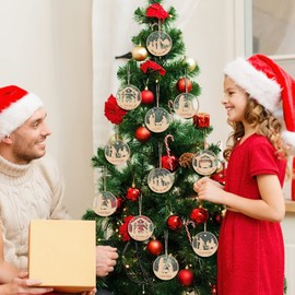 Nativity Scene Christmas Tree Ornament Round Wooden Christmas Tree Decorations Jesus Christmas Ornaments Nativity Ornaments Decorative Hanging Ornaments for Xmas Outdoor Home Decor, 6 Styles (12)