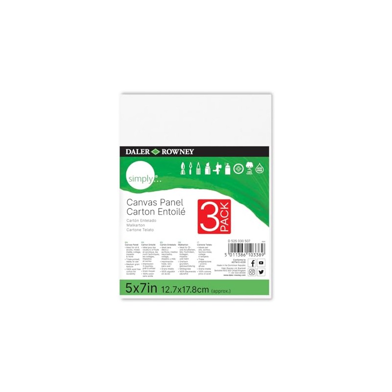 Daler-Rowney Simply White Canvas Panels Set, 5" x 7", 3-Pack
