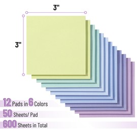 Mr. Pen- Sticky Notes, 3”x3”, 12 Pads, 600 Sheets, Summer Colors Sticky Notes 3x3, Stocky Notes for Bible Journaling