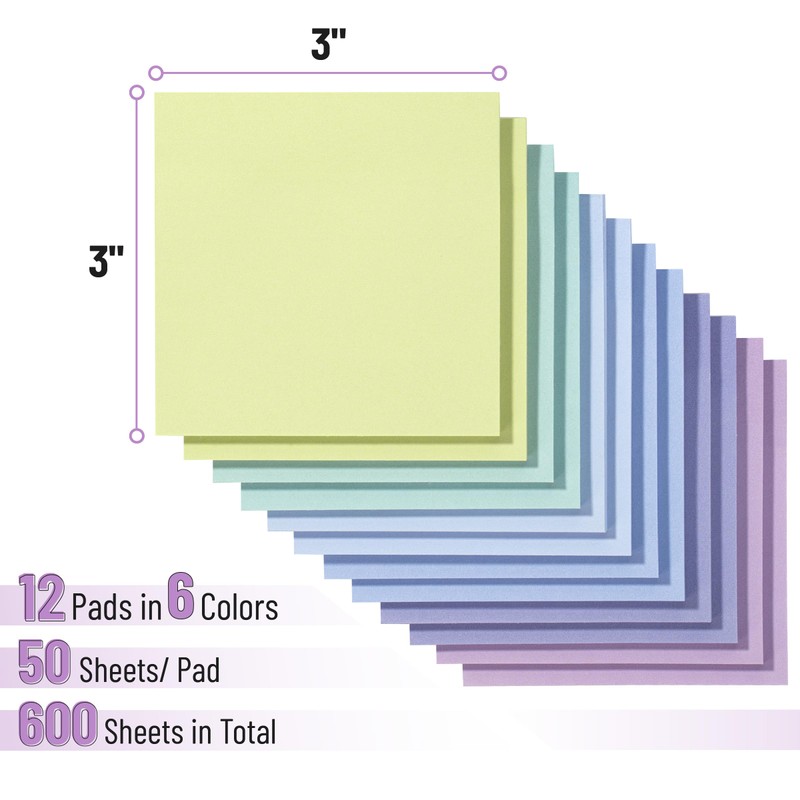 Mr. Pen- Sticky Notes, 3”x3”, 12 Pads, 600 Sheets, Summer