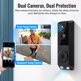 BoomChill Security Video Doorbell Camera (Battery Powered), 2 Cameras (People and Package), Color Night Vision, AI Human Detection, 2-Way Talk, 2.4GHz Wi-Fi Only, Cloud Storage