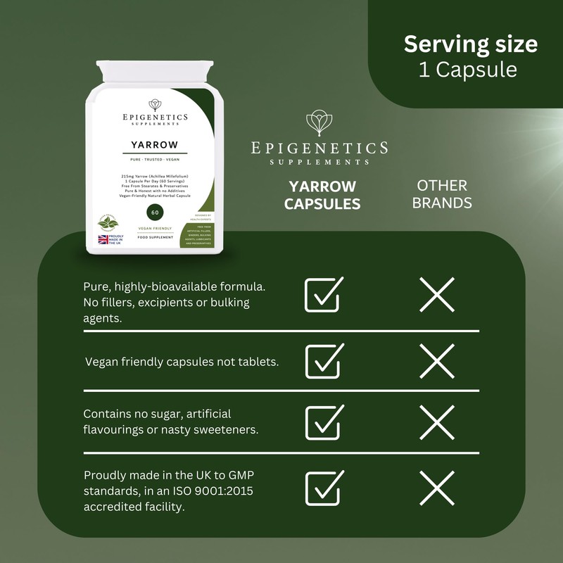 Yarrow 215mg | Natural Achillea Millefolium Herb Supplement | 60
