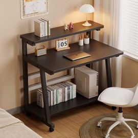 HDOFM 39.4 Inch Home Office Desk for Small Space,Rolling Computer Desk with Wheels,Student Study Table for Bedroom.