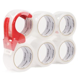 AMOGATO Clear Packing Tape with Tape Gun - Strong Adhesive, Ideal for Shipping and Packaging,6 Rolls 2 Inch X 110 Yards Shipping Packaging Tape