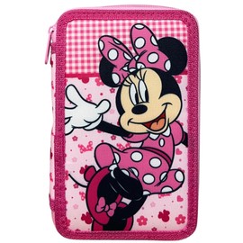 CARTOON Pencil Case with 3 Zippers, 44 Pieces, Stationery, Multiple Compartments, Pens, Crayons, Felt-tip Pens, Giotto for School, Minnie mouse, pencil case