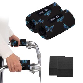 Universal Walker Hand Grip Padded Covers Non-Slip Cushion Foam for Folding Wheelchair Rollator Crutch Handle Pads 2-Pack Blue Butterfly