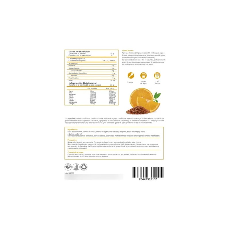 Omega Y Fibra En Polvo 100% Natural Sabor Naranja- Natshop