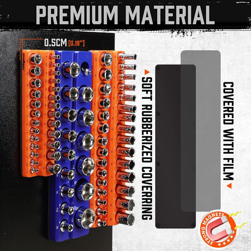 HORUSDY 6-Piece Magnetic Socket Organizer Set, Magnetic Socket Holder, 1/4",