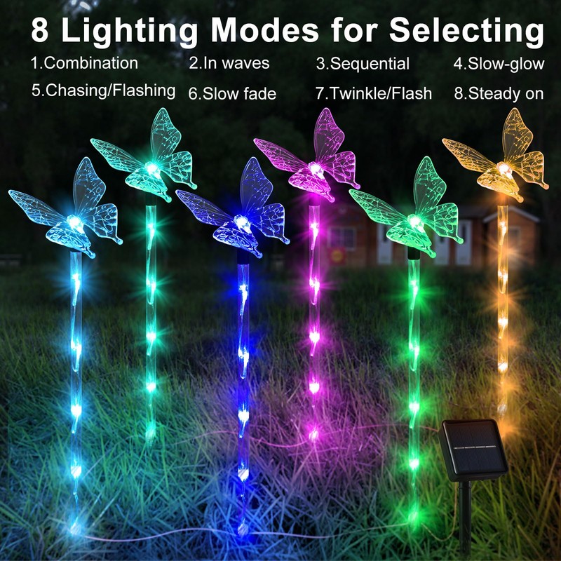 Set of 6 Arcylic Solar Butterfly Lights for Outside, Solar