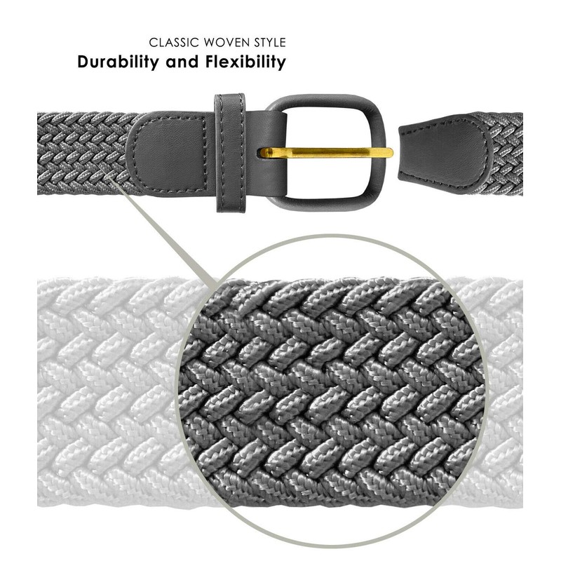 Belts.com Leather Covered Buckle Woven Elastic Stretch Belt, Navy, (L(37"-39")
