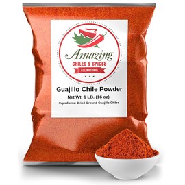 Guajillo Chile Powder Ground 1 LB (16oz) – Natural and Premium. Great For Chili, Sauces, Stews, Salsa, Meat Rubs, Enchiladas, Mole and Tamales. Tangy Spicy-Sweet Flavor By Amazing Chiles and Spices