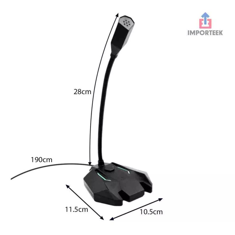 Importeek Microfono Usb Alambrico Pc Laptop Computadora Gamer Luz Led