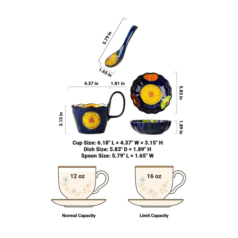 Moqidadii Hand-Painted Ceramic Mug Bowl Set – 16oz Artistic Soup